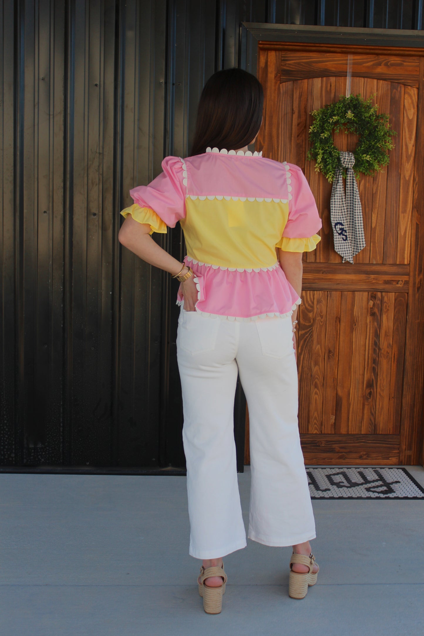 Walking On Sunshine Top- Yellow/Pink