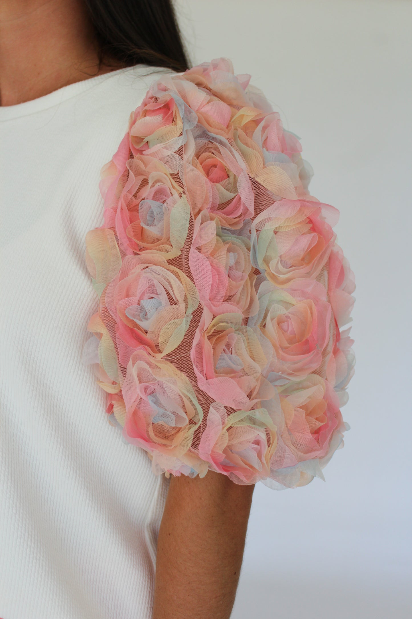 Poppy Floral Sleeve Top-White/Floral
