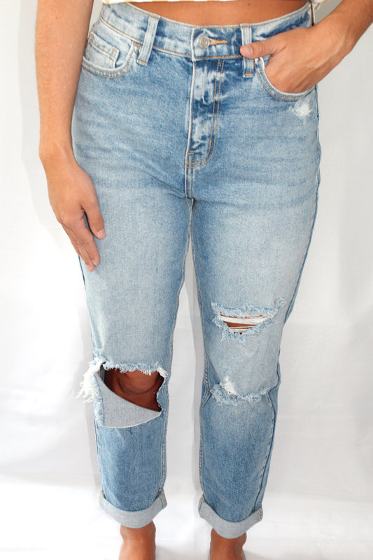 High Rise Mom Jeans- Light Denim