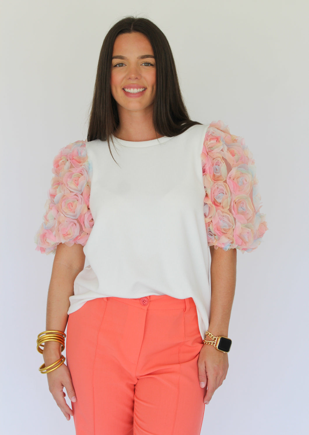 Poppy Floral Sleeve Top-White/Floral
